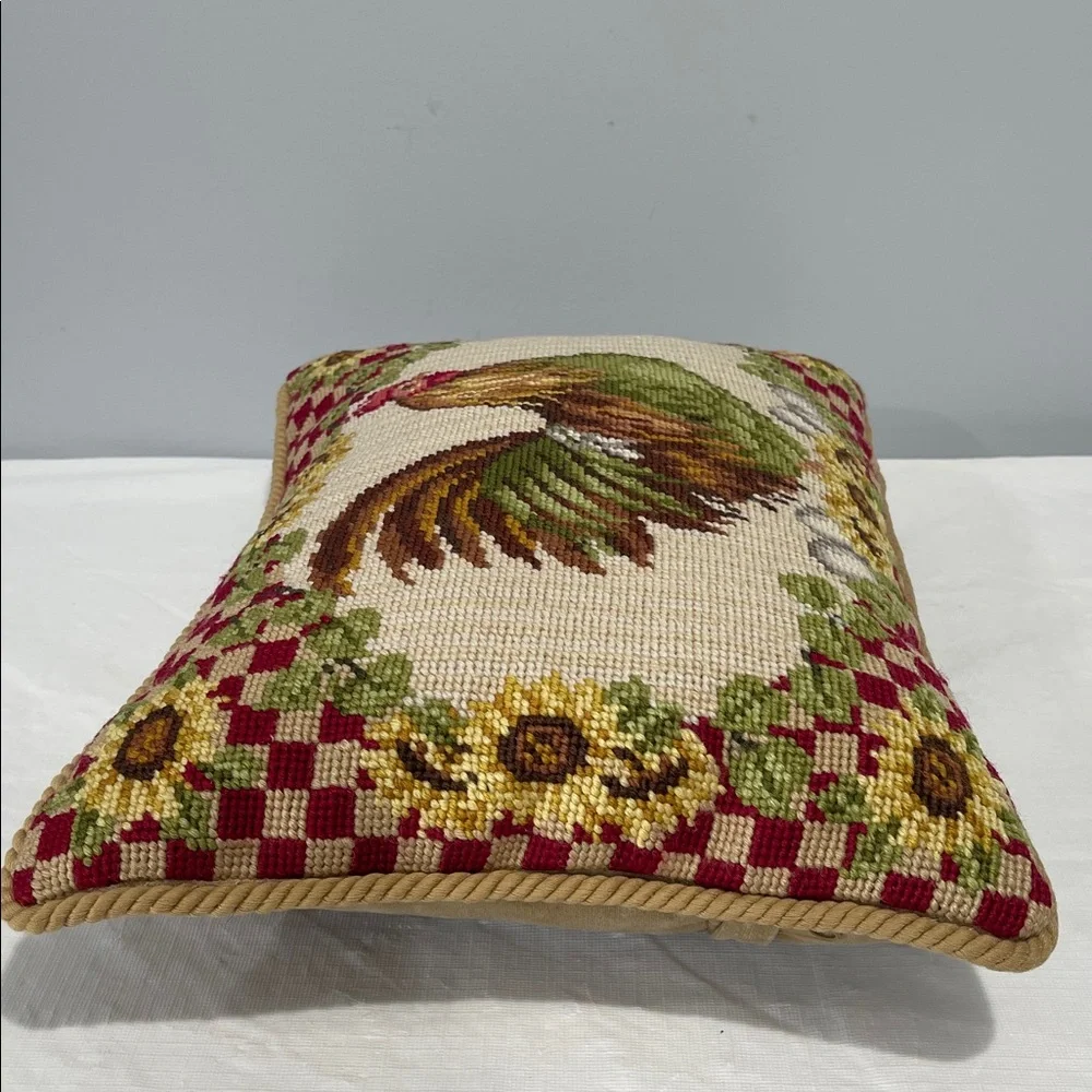 Sunflower Rooster Needlepoint decor Pillow vintage cottage farmhouse country - Picture 6 of 16
